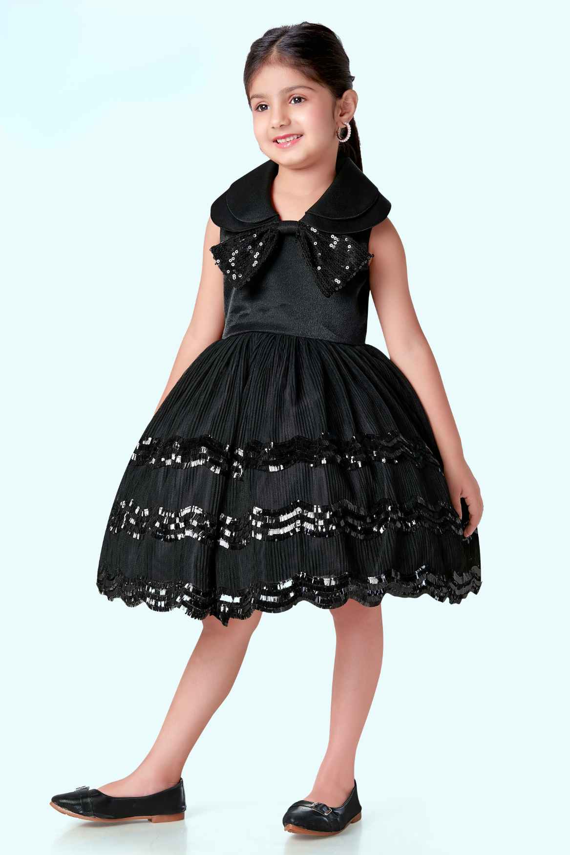 Elegant Black Sequins Work Party Wear Frock For Girls