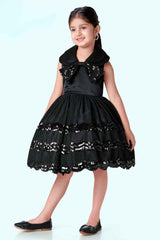 Elegant Black Sequins Work Party Wear Frock For Girls