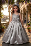 Grey One-Shoulder Embroidered Party Wear Gown for Girls
