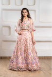 Dreamy Blush Pink 3-Piece Embroidered Lehenga Set with Cape For Girls