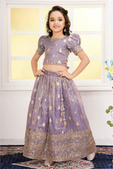 Purple Sequins Embroidered Lehenga Choli Set For Girls