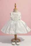 White Party Frock with Rosette Bow and Shimmer Layers For Girls