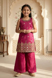 Red Embroidered Palazzo Set For Girls With Zari Detailing