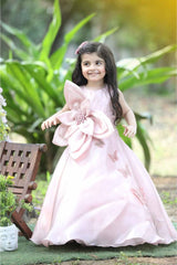 Peach Sleeveless With Floral And Butterfly Embellished Gown For Girls