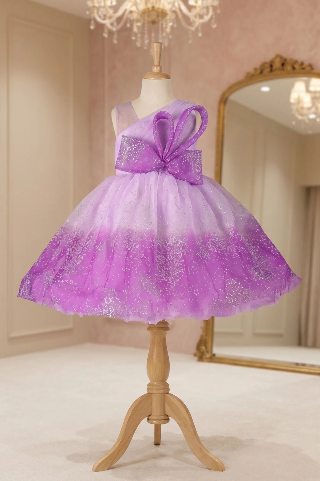 Purple Ombre With Bow Embellishment Party Wear Frock for Girls