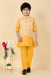 Yellow Kurta Set With Printed Bandi For Boys