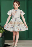 Beige Floral Cotton Blend Dress For Girls