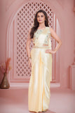 Designer Cream Pre Draped Saree with Embellished Blouse For Girls