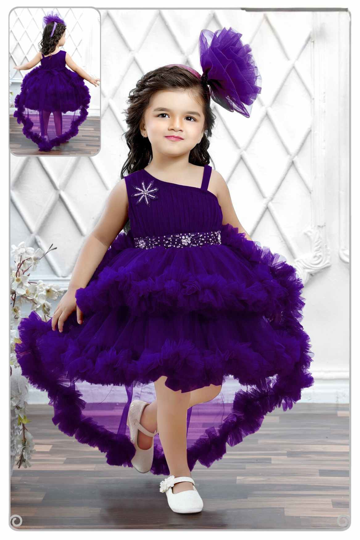 Violet Net Tailback Enhanced With Zardozi Waistband For Girls