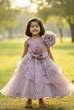 Fawn Layered Organza Party Wear Gown For Girls