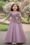 Lavender One-Shoulder Flower Appliqué Gown for Girls