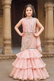 Blush Pink Ruffle Lehenga Choli With Embroidered Draped Dupatta For Girls