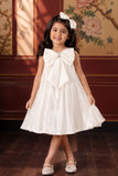 Pearl White 3D Bow Embellished Party Wear Frock For Girls