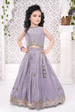 Lilac Embroidered Lehenga Choli For Girls
