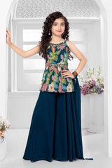 Stylish Blue Embroidered And Sequin Palazzo Set For Girls