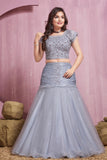 Powder Blue Embellished Mermaid-Style Lehenga Choli For Girls