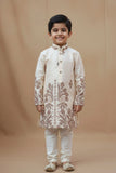 Ivory Paisley Printed Kurta Set For Boys