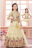 Cream Embroidered Lehenga Choli with Jacket For Girls