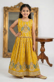 Mustard Yellow Peacock Embroidered Lehenga Choli for Girls