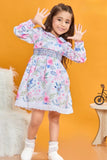 Pink & Blue Floral Dress with Peter Pan Collar For Girls