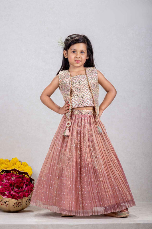 Onion Pink Lehenga Choli With Mirror Work For Girls