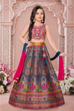Designer Multicolor Embroidered Lehenga Choli Set With Dupatta For Girls