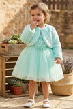 Mint Blue Party Wear Frock with Faux Fur Jacket For Girls