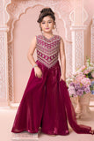 Maroon Embroidered Palazzo Set For Girls