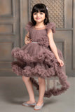Chocolate Net Multilayer Ruffle Tailback Frock For Girls