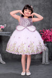 Lavender Sequin Bodice Party Wear Frock with Butterfly Print Skirt For Girls