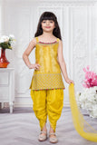 Mustard Yellow Embroidered Kurta Dhoti Set with Dupatta For Girls