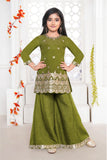 Olive Green Embroidered Palazzo Set For Girls