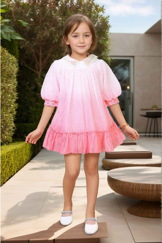 Double Shaded Pink Dress With Sequin Work For Girls