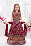 Maroon Ethnic Printed Lehenga Choli Set for Girls