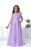 Designer Lavender Floral Appliqué Party Wear Gown For Girls