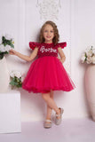 Barbie Sequined Pink Net Frock With Ruffled Sleeves For Girls