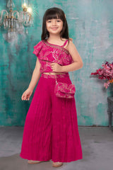 Pink Sequin Palazzo Set With Cape Sleeves For Girls - Lagorii Kids