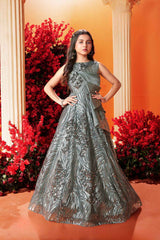 Grey Sequins Embroidery Partywear Gown For Girls