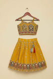 Mustard Yellow Ethnic Wear Skirt Set with Intricate Embroidery And Tassel Detail For Girls