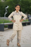 Cream Patchwork Casual Co-ord Set for Girls
