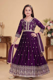 Wine Sequins Work And Zari Embroidered Ethnic Gown For Girls