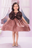Dusky Peach Satin Party Frock with Oversized Sequin Bow For Girls