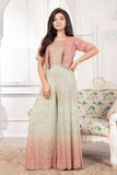 Pink And Mint Green Half Sleeves And Sequin Embroidered Palazzo Set For Girls
