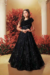 Elegant Black Sequined Partywear Gown For Girls