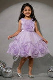 Lavender Embellished Party Wear Frock with 3D Rose Appliqué For Girls
