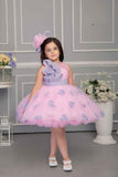 Pink Net Party Wear Frock Embellished With Grey Lace For Girls - Lagorii Kids