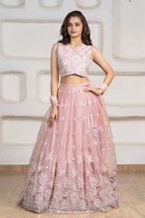 Blush Pink Embroidered Lehenga Choli Set with Dupatta For Girls