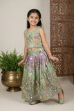 Sage Green Floral Embroidered Lehenga Choli For Girls