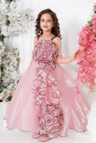 Peach Spiral 3D Petal Appliqué Party Gown For Girls