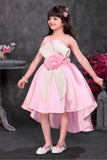 Blush Pink High-Low Party Frock Wiith 3D Floral Waist Detail For Girls
